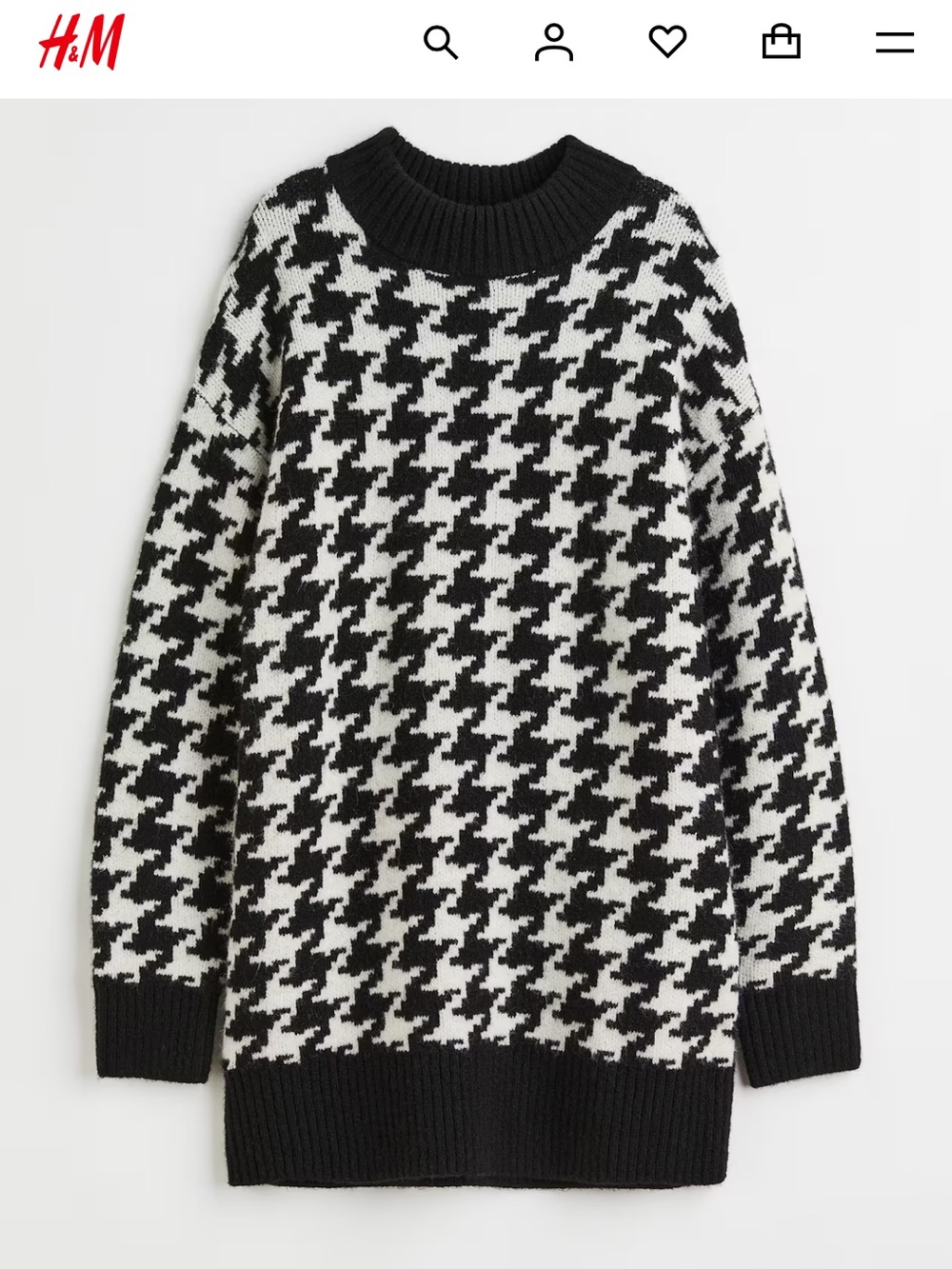 H&M Jacquard Knit Dress Sweater - Black & White Houndstooth